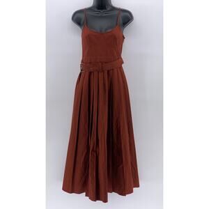 FUTURE COLLECTIVE Women's Rust Orange Scoop-Neck A-Line Belted Midi Dress SZ 2